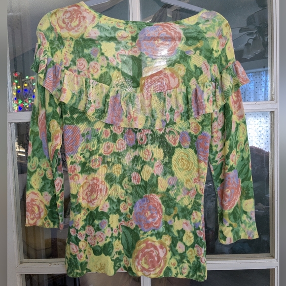 Anthropologie Floral Ruffle Cardigan Sweater Little Yellow Bird - Picture 6 of 8